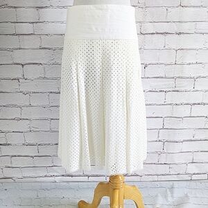 LANDS' END Eyelet Lace scalloped Cotton  Pleated A-line Skirt